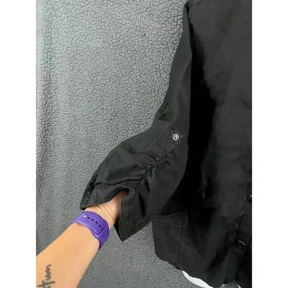 Torrid Black Button Front Blouse Sz 3 100% Linen Loose Pockets Plus Women's - Picture 8 of 11